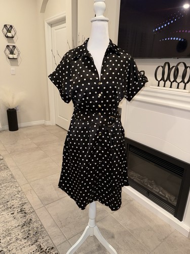 NWT French Connection Black and White Polka Dot Midi Dress Size Medium