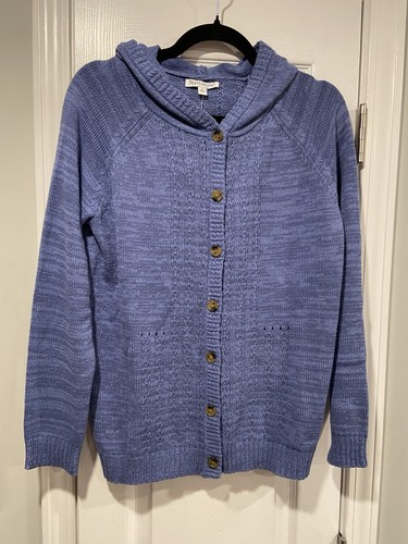 NWT NorthStyle Size S Blue Heather Button Front Hooded Cable Knit Cardigan
