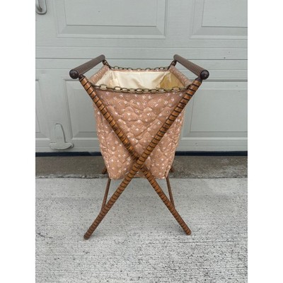 Vintage MCM Folding Stand Up Knitting Craft Sewing Yarn Basket Holder Organizer