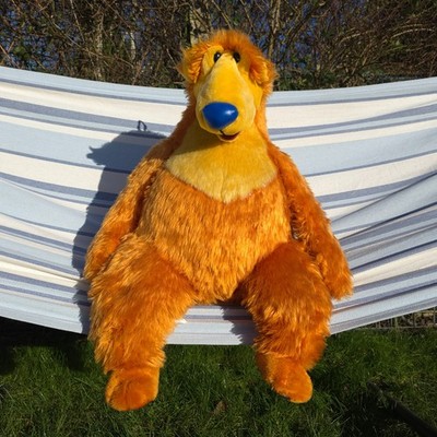 JUMBO Nanco Bär im großen blauen Haus - riesiges Plüschtier Kuscheltier 28 Zoll Vintage Jim Henson