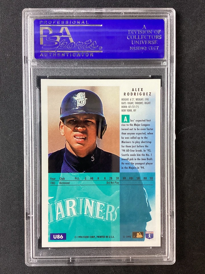 PSA 9 1994 Fleer Update #U86 Alex Rodriguez Seattle Mariners RC NO RESERVE! - Image 2 of 2
