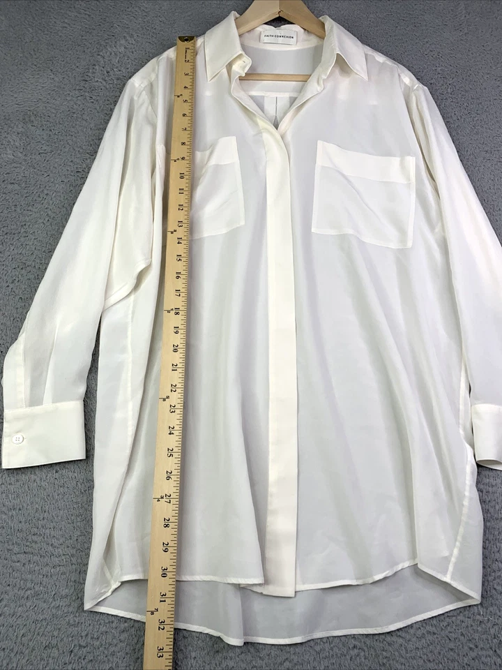 Camisa FAITH CONNEXION para mujer talla XS pequeña de gran tamaño 100 % seda transparente diseñador Foto 2 de 4