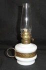 Miniature Antique Finger Oil Lamp ~ Milk Glass ~ Filigree Metal Band Loop Handle