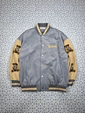 Vintage Aelfric Eden Teddy Bear Blue Suede Button Up Varsity Jacket Mens Small