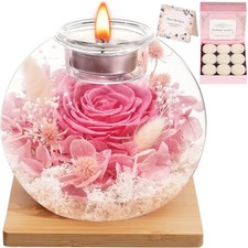Birthday Gifts for Women,Eternal Preserved Real Rose with Scented Candle Pink