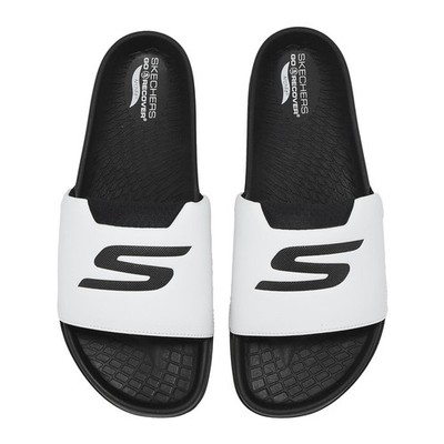 【まな】atp Skechers Arch Fit Hyper Slide White Black Men Slip On Casual