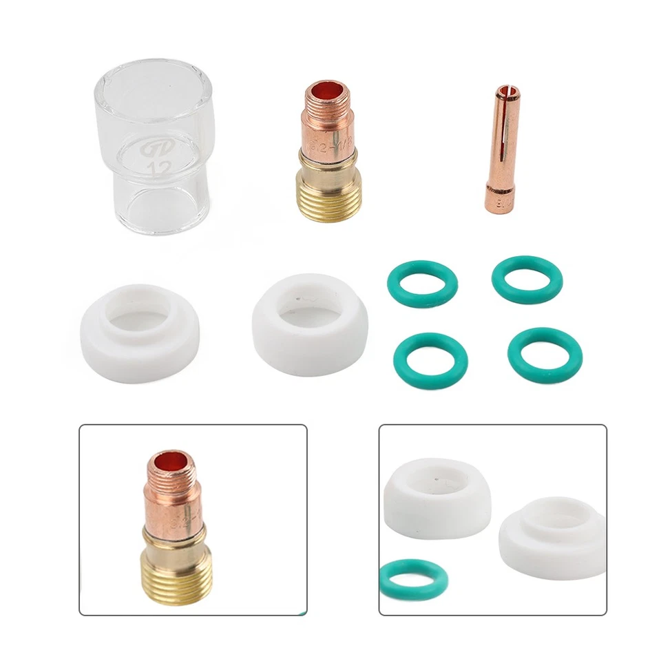 TIG Welding Stubby Gas Lens #12 Pyrex Cup Kit 9pcs Fit Tig WP-17/18/26 1/8’’ - Bild 1 von 4