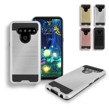 For LG V50 / V50 ThinQ Metal Brush Design Slim Hybrid Shockproof Case Cover