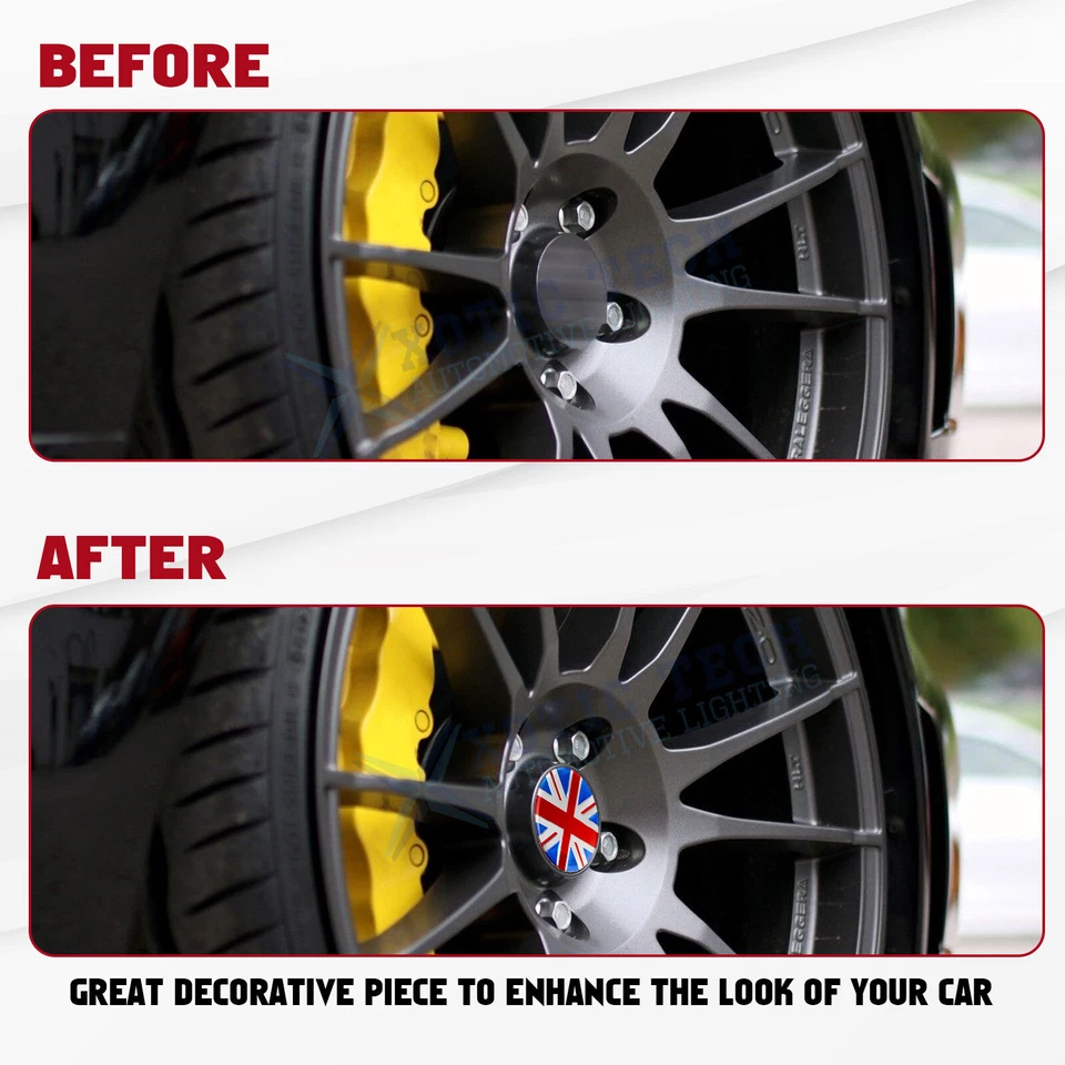 Juego de tapa central de rueda de coche Union Jack negra + tapas de vástago de válvula de neumático para Mini Cooper Foto 4 de 4