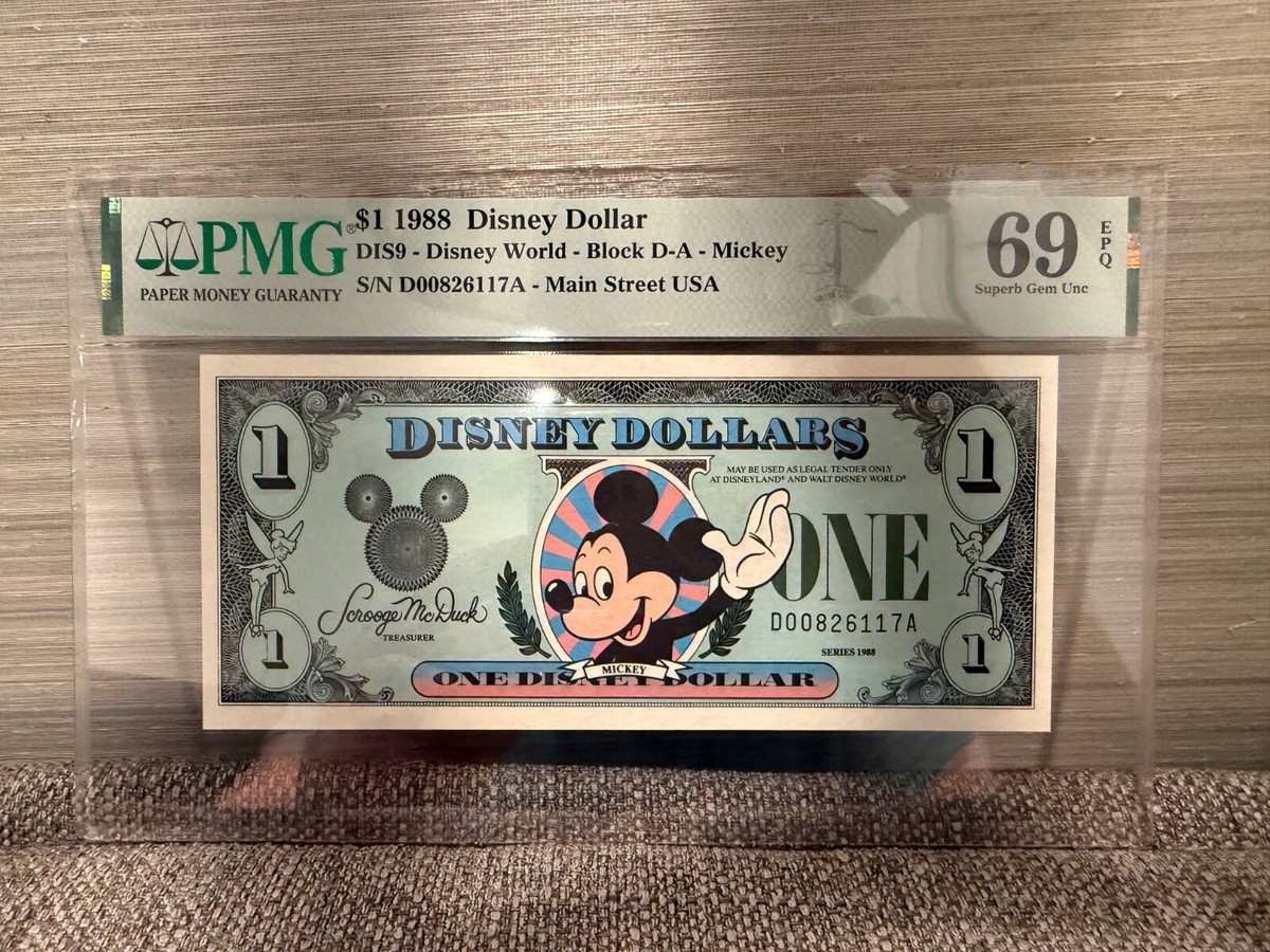 Disney Dollar ミッキー&エプコット ✨お宝✨ 1988 $1 Disney Dollar Mickey PMG 69 EPQ TOP POP (DIS9) | eBay