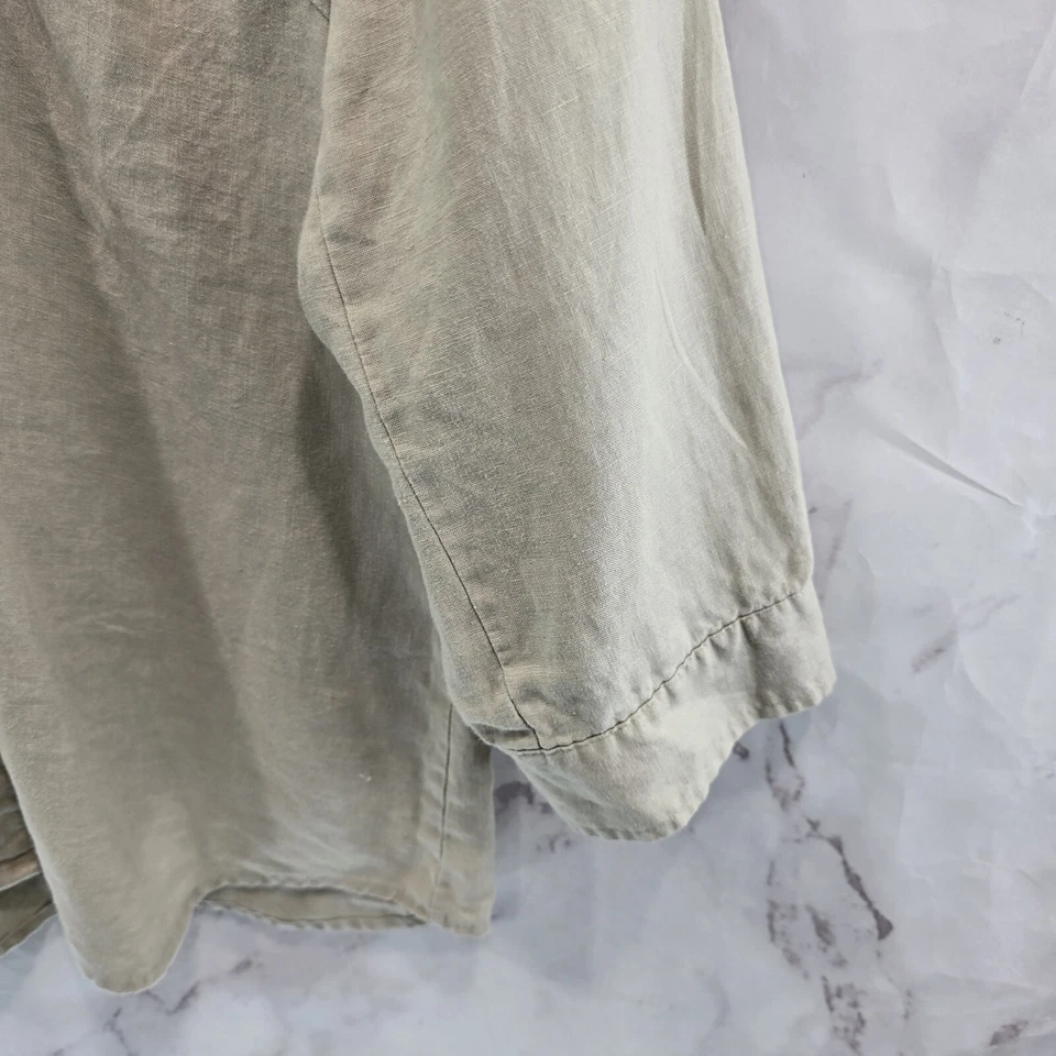 Camisa Ecologie Mujer Grande Taupe Lino Botón Popover Muesca V Bordada De Colección Foto 4 de 4