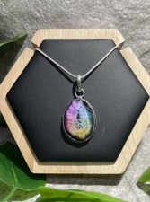 Handmade 18" Necklace  1.5  Solar Druzy Gemstone Pendant 925 Silver Pltd B2023