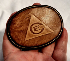 Belt Buckle Cast Brass Dyed Embossed Leather El Cid Logo Triangle Oval 2.5X3.25
