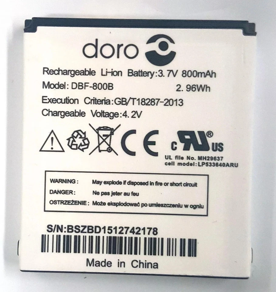New DBF-800B DBF-800A Battery For Consumer Cellular Doro PhoneEasy 626 800mAh - Image 2 of 2