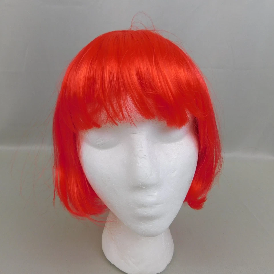 Peluca de pelo corto liso Lulu Bob con flequillo Halloween Juegos con disfraces Rojo brillante #6493 Foto 2 de 4