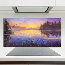 Foto quadro pittura lago alba parete posteriore cucina paraspruzzi su vetro 120x60