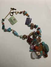 Semi-Precious Stone Artisan Statement Necklace NWT-Gen Turquoise, Coral, Quartz+