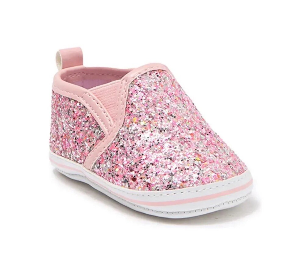 NWT Infant Girls Laura Ashley Crib Sparkle Sneaker sz Pink Glitter Slip On