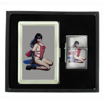 pin up girl cigarette case D2 / WALLET & LIGHTER GIFT SET Use it for folded bills Vintage Retro Sexy Bridesmaid Party