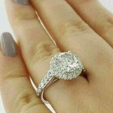 3Ct Round Cut Lab Created Diamond Halo Engagement Ring 14K White Gold Plated