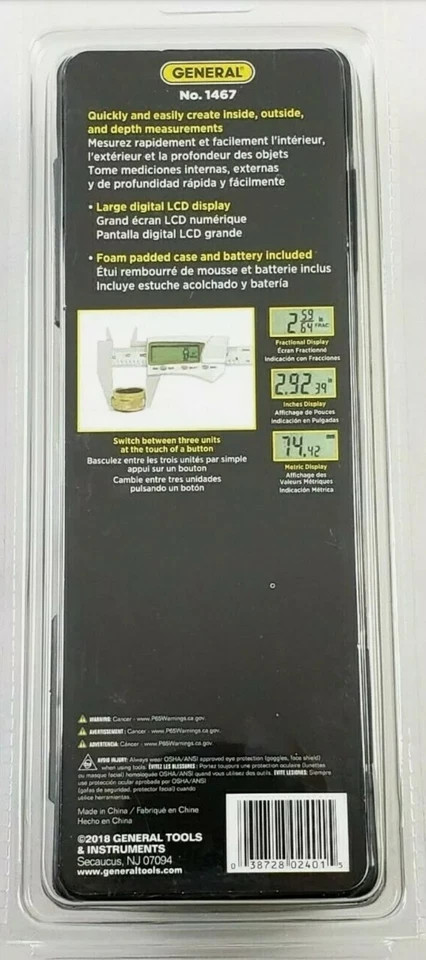 General Tools Stainless Steel 6 Inch Digital Caliper Fractional - Model No 1467 - Image 2 of 2