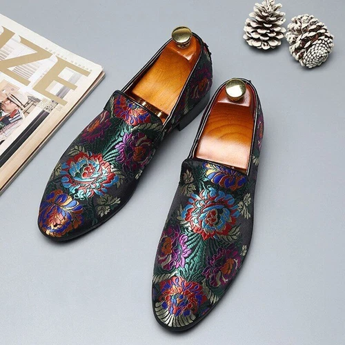 New Mens Embroidery Floral Casual Shoes Comfortable Loafers Slip on Flats Shoes - Picture 22 of 27