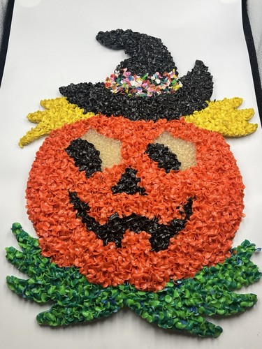 Vintage Kunststoff Popcorn Halloween 17x13 Kürbis Jack O Laterne