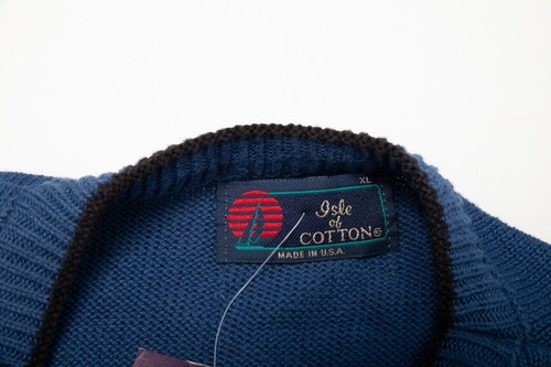 NEW Isle of Cotton Sweater Men's Extra Large Blue Embroidered Golfer V Neck L/S - Picture 6 of 12