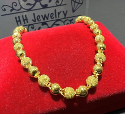 24K Gelbgold Armband Kugel/Perlen Design Diamantschliff & schlichtes Muster