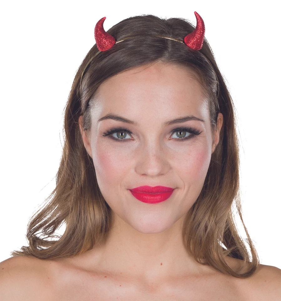 PARTY X PEOPLE GMBH Haarreif Mini-Teufelshörner Glitzer Damen Halloween Karneval Fasching