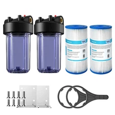 2Pack Clear Whole House Water Filter Housing System 10" x 4.5" Pleated Sediment