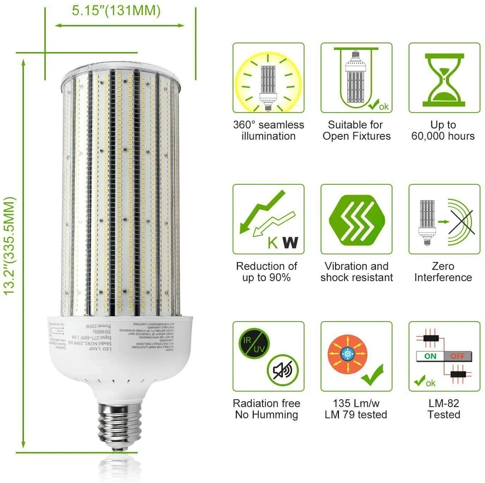 250W LED Corn Bulb Light For Garage Workshop Warehouse AC480V Equal 1000W HID MH - Image 4 of 4