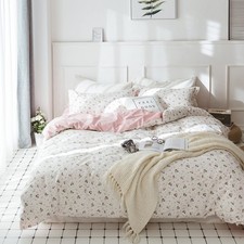 Highbuy Floral Duvet Cover Full Size Girl Cotton Pink Floral Coquette Bedding