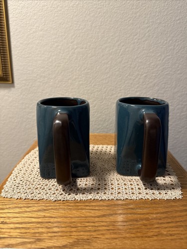 DESIGN BY MARA POTTERY MEXICO STONEWARE SIGNED COFFEE MUGS (2)Horse BLUE 12 OZ. - Bild 3 von 6