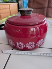 Vintage Emaille Stieltopf rot mit Deckel | Holzgriff | 60er/70er Jahre