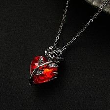 Women’s Gothic Rose Red Heart Necklace – Grunge Silver Pendant Jewelry Gift UK
