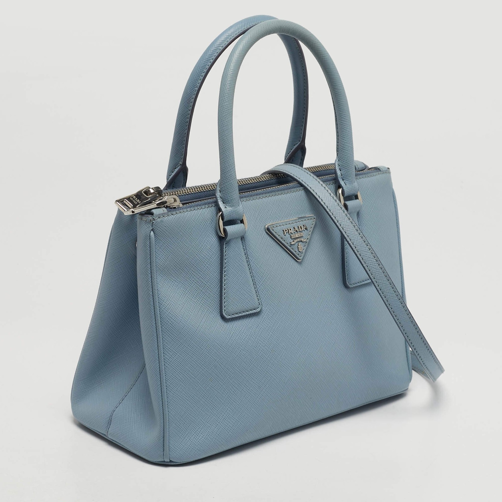 Prada Galleria Small Light Blue Saffiano Lux Leather Double Zip Tote thumbnail 3