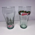Vintage Coca Cola Christmas Holiday Holly Collectible Glass x 2 - 6”