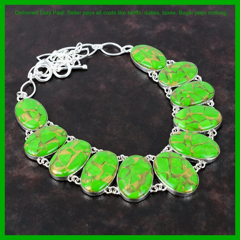 Christmas Deal Oval Natural Copper Green Turquoise Chain New Necklace 925 Silver - Image 2 of 4