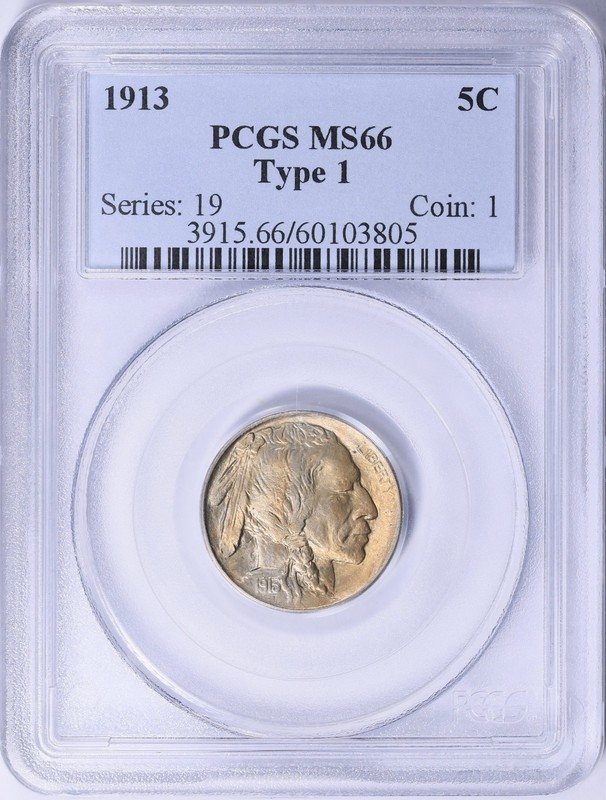 1913 Type 1 Buffalo Nickel : PCGS MS66