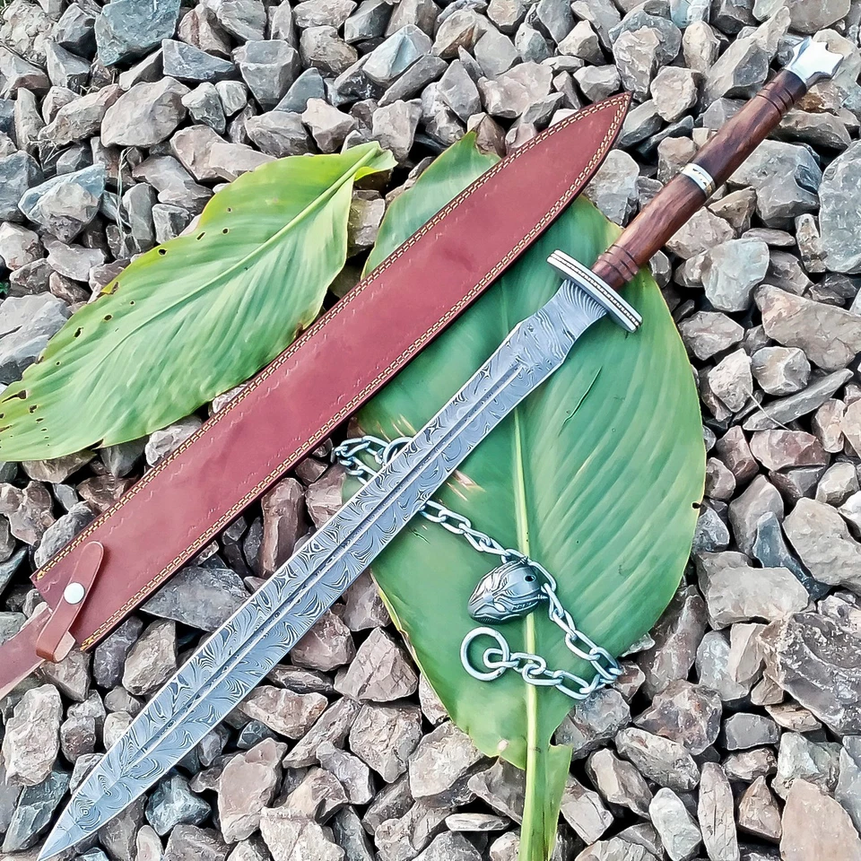 Handmade Damascus Steel blade Sharp Double Edge Sword KNIFE- Collectable -6515 - Image 2 of 4