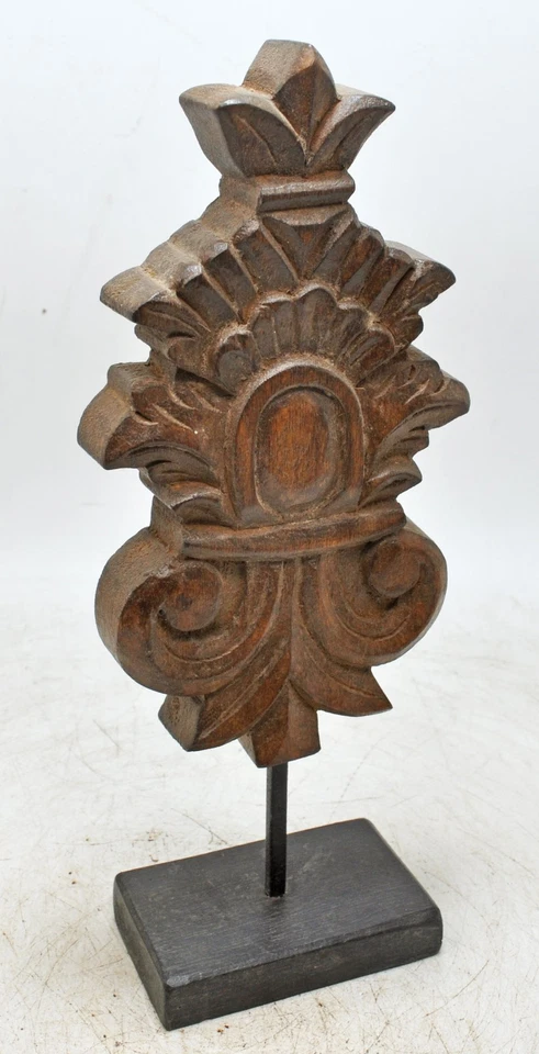 Panel de talla floral de madera tallado a mano sobre soporte Foto 2 de 4