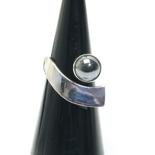 GEORG JENSEN HANS HANSEN HEMATITE RING US SIZE 4.5 HAH SILVER 925 ENGRAVED BLACK