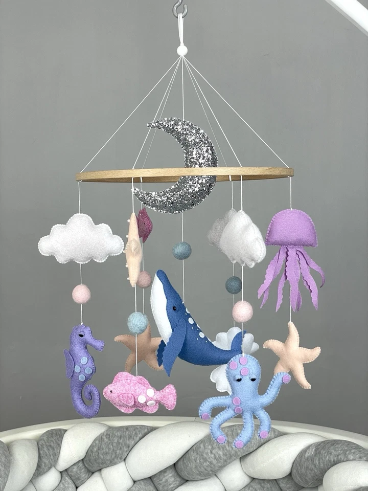 Ocean baby mobile girl crib Felt sea animals hanging Ocean nursery decor Coastal - Image 3 of 4
