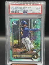 2022 Bowman Chrome JACKSON CHOURIO 1st Prospect RC Aqua Mojo Refractor PSA 9