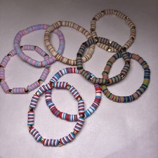 8pc Clay Bead Bracelet Set Bundle Bulk Heishi Disc Elastic Stretch Stack Lot