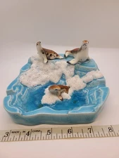 Sea Lion Ashtray Ceramic Trinket Dish Sea Lions On Rocks water Handmade