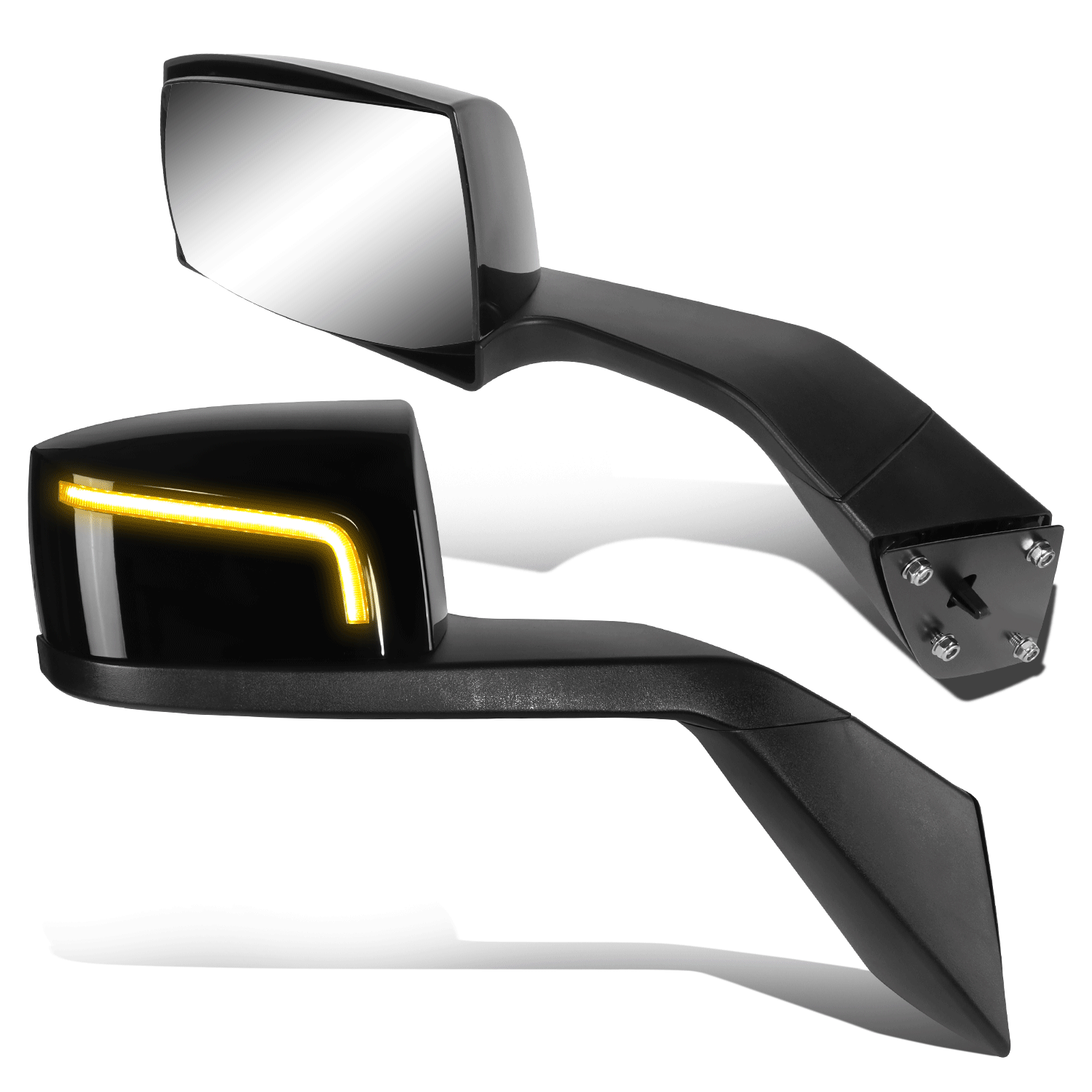 04-18 Volvo VN Black Sequential LED Signal Side Hood Mirror Manual Adjust