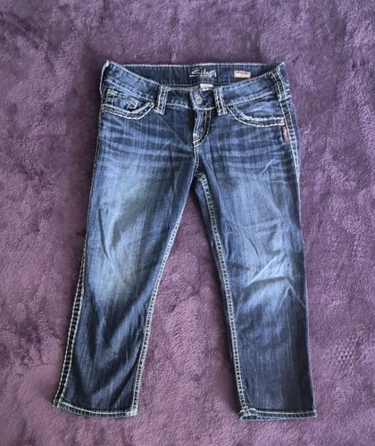 Silver Jeans Womens Low Rise 28 Mckenzie Capri Stretch Flap Pockets Distressed