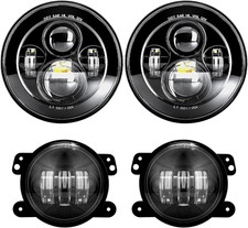 DOT Approved 7'' Black LED Headlights  4 '' LED Fog Lights Compatible with Jeep